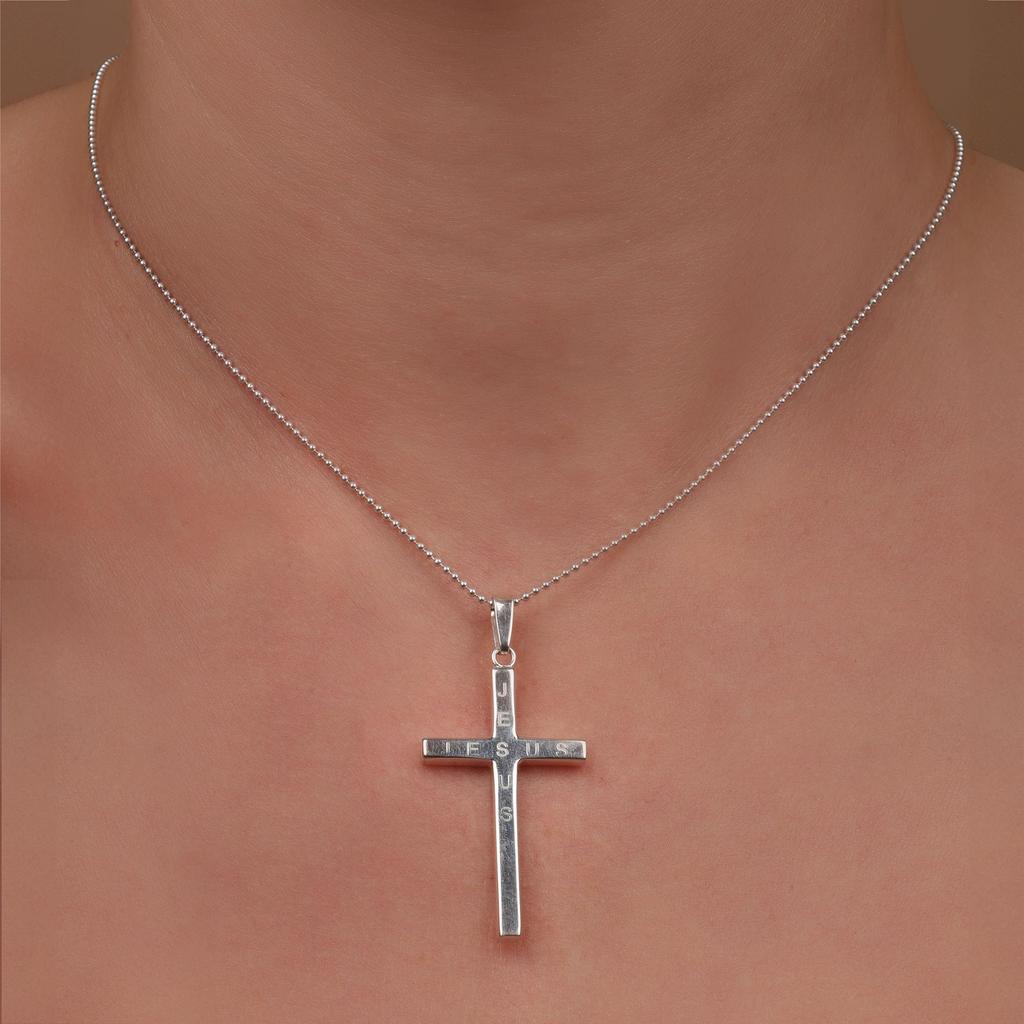 Religious Jesus Cross Pendant Polished Solid Sterling Silver and Customizable for and "Unisex Medium-sized, Personal, Traditional, Simple, Basic,