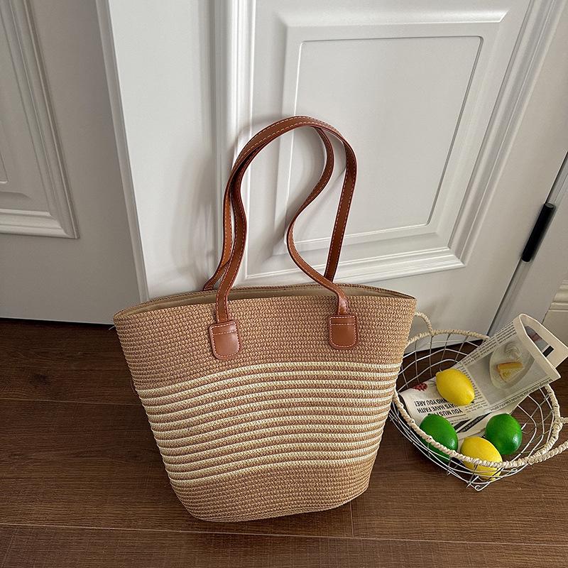 New Style Women's Straw Woven Tote Bag for Beach Vacation - Large Capacity Handbag & Shopping Basket
