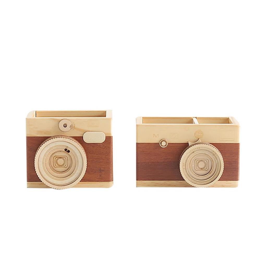 Pen Holder Camera Wood Desktop Organizer Multipurpose Cosmetic Sundries Large-capacity Storage Box Home Office School Office