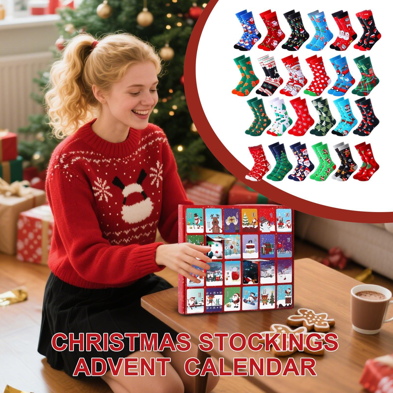Christmas Stocking Advent Calendar 24 Days Cotton Socks Countdown Calendar Christmas Gifts 24 pairs Funny Socks Calendar 24 pairs of socks