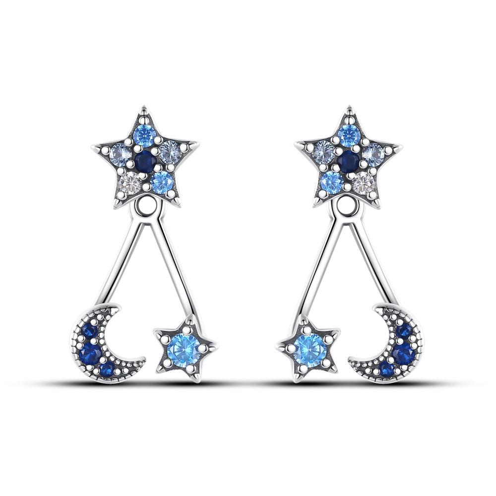 925 Silver Fashion Starry Moon Sun Series Stud Earring Zircon For Women Exquisite Daily Wear Jewelry Accessories Gifts