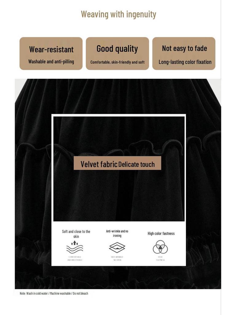 High-Waist Velvet A-Line Fluffy Skirt for Women - Autumn/Winter Collection