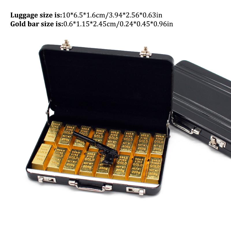1Set Dollhouse Miniature Aluminum Alloy Suitcase Gold Bar Weapon Shooting Toys Model Password Cash Money Box Model Kids Toy