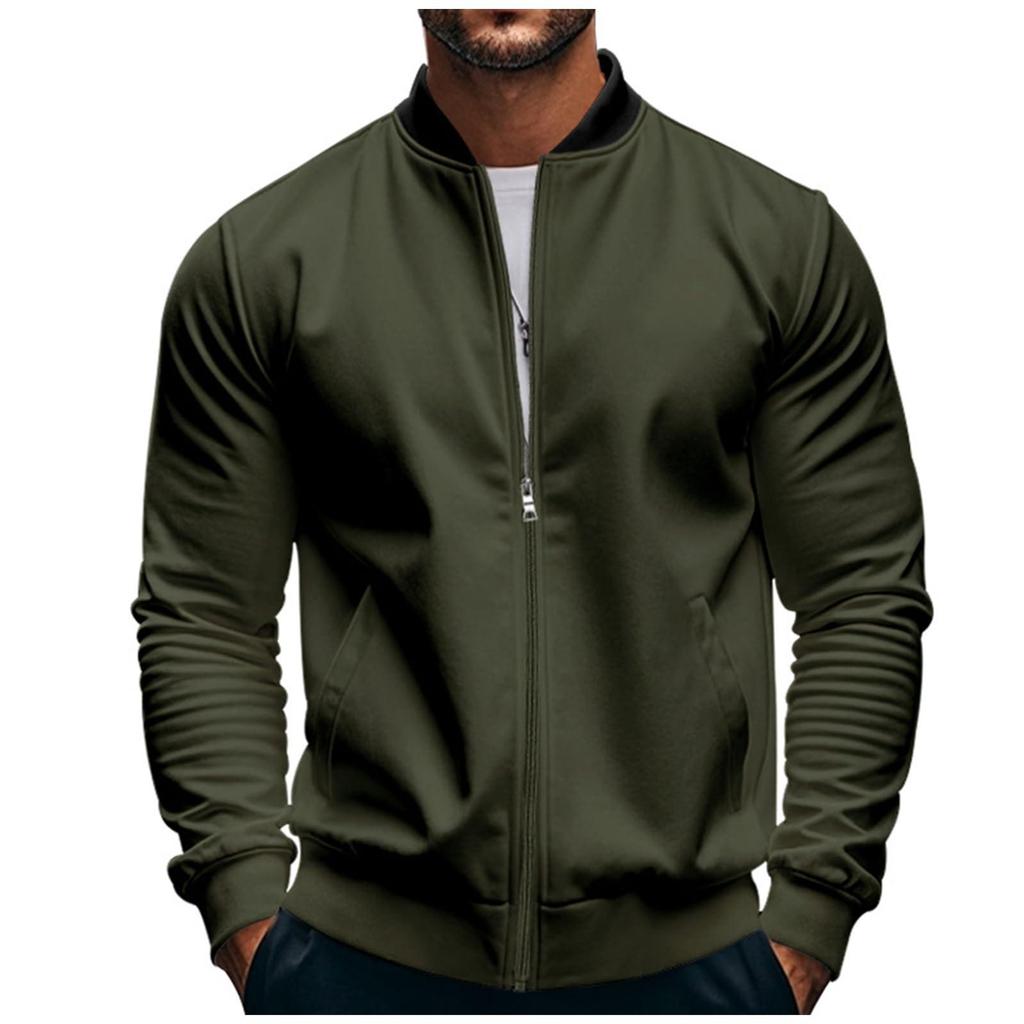 Men's Fashion Trend: Flight Zipper Baseball Jacket, Cardigan, Men's Solid Color Stand-up Collar Jacket