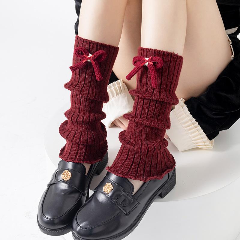 Boots Still Cotton Socks Cover Red Bow New Year Christmas Stacking Socks Lolita Warm Calf Socks