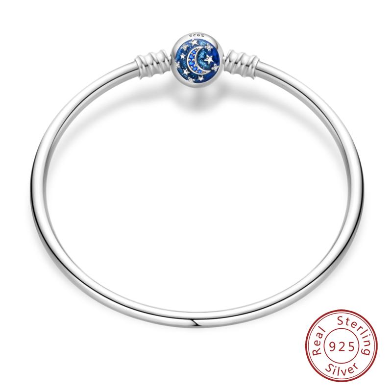 Original 925 Silver Heart Star Moon Snowflake Butterfly Bracelets 17 20CM For Women DIY Charms Jewelry Gifts