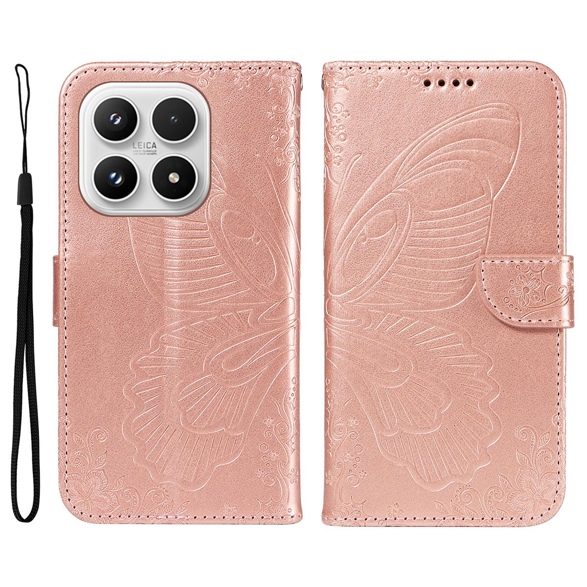 

For Xiaomi 17 Case Butterfly Pattern PU Leather Folio Flip Phone Cover - Blue