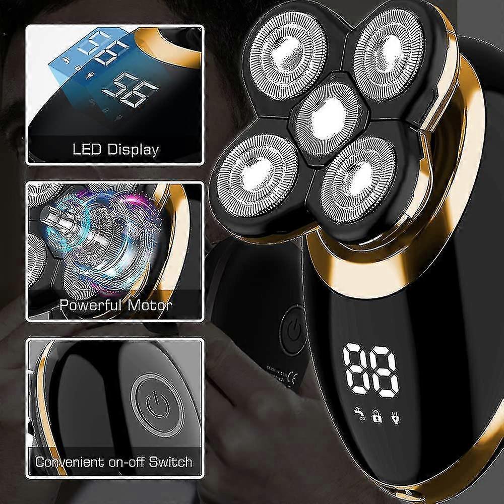 Electric Shavers For Men Bald Head,razors Shaving 5-in-1 5d Haircut Usb Rechargeable Led Cordless,rotary Shaver Grooming Kit With Clipper Nose Hair Si