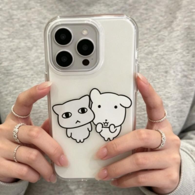 Kawaii Creative Cartoon Puppy Cat Phone Case For iPhone 17 Air 16 15 14 13 12 11 Pro Max 16e X XR XS 7 8 Plus Shockproof Cover
