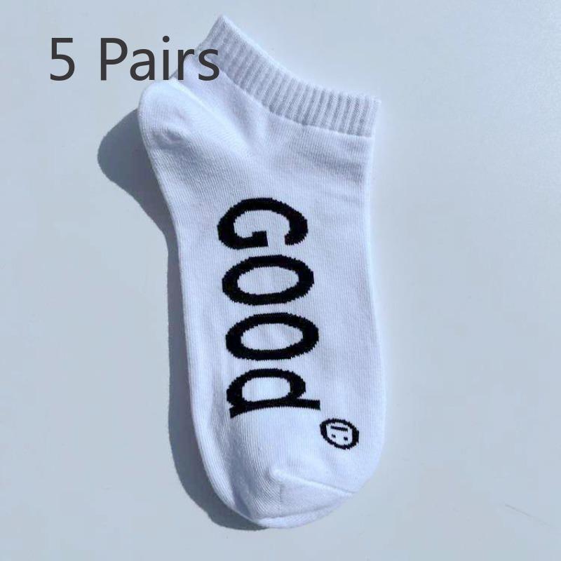 5 Pairs of Large Size Short Socks Letters Tide Men Boat Socks Hip Hop Skateboarding Sports Cotton Socks