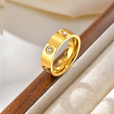 4mm 6mm Luxury Cubic Zircon Stainless Steel Ring for Women Men, Gold Plated Chunky Waterproof Finger Jewelry for Lover Size 5-12