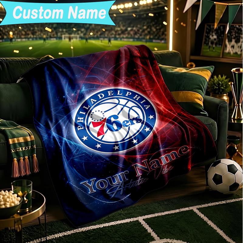 1PC Custom Name Blanket Philadelphia Basketball Team Flannel blankets Patterns Throw Blanket All-Season Soft Gift for Couch, Bed, Camping, Birthday gi