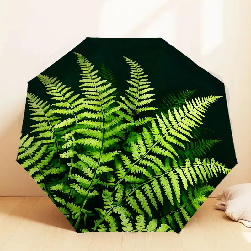1pc Fern Leaf Automatic Folding Umbrella, Heavy Duty 8 Rib Iron Frame,  Suitable for Travel, Daily Use, Birthday, Decor Gift M0104093