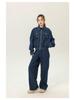 Patchwork Embroidery Denim Jacket and Wide-Leg Pants Set for Men & Women - Autumn Fashion, Retro College Style