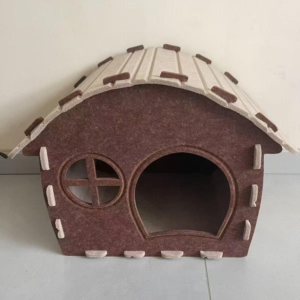 Felt Wood Cat Tunnel Bed: Multi-Functional, Semi-Enclosed, All-Season Cat Bed with Paw Design