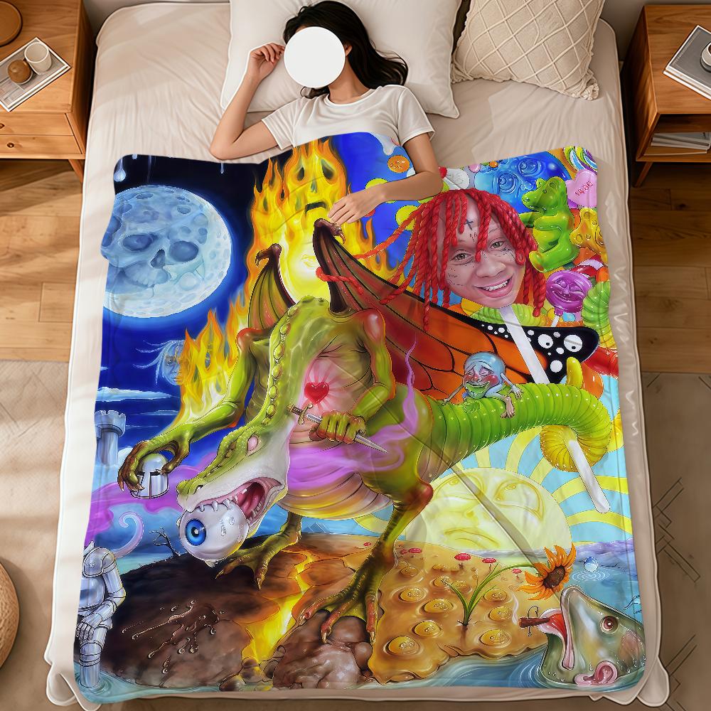 Singer Cool Pop Art T-Trippie R-Redd Flannel Soft Warm Plush Blanket Sofa Living Room Pet Hogar Bedroom Gift Home Car Portable