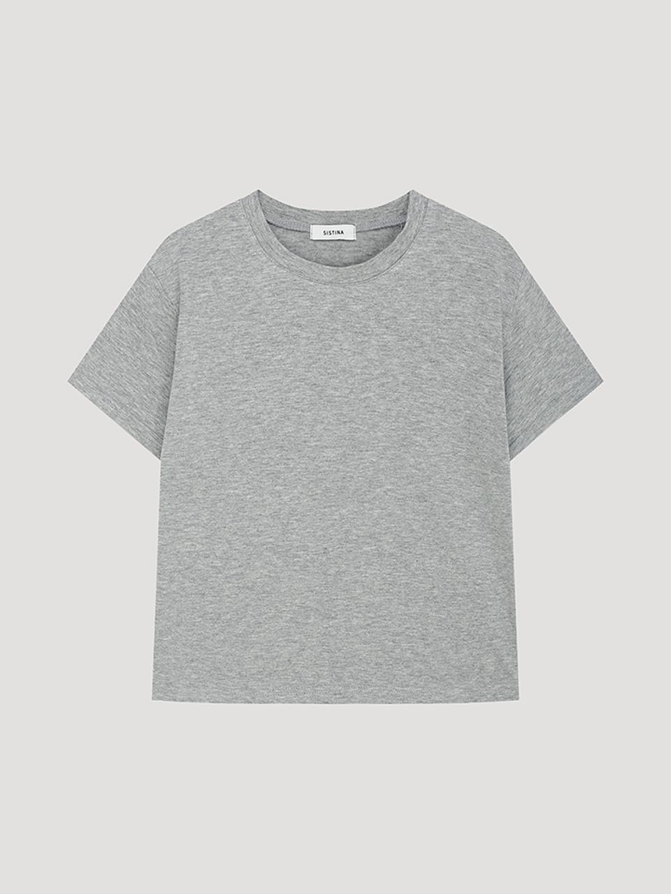 Sistina Linen Round Neck Crop T-Shirt_Melange Gray Melange Gray/00