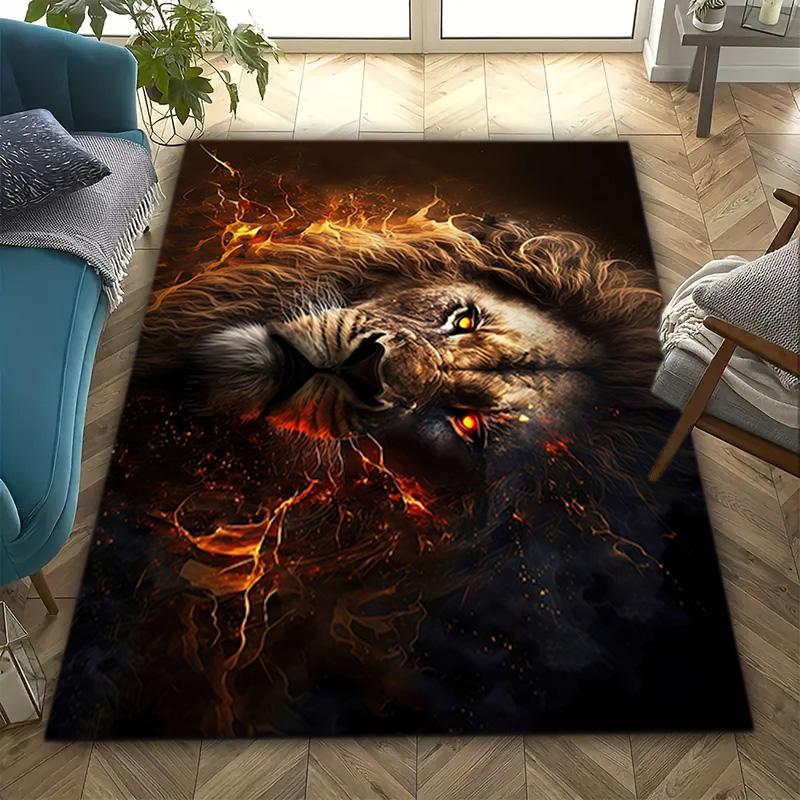 Tappeto Tappetino Stampato con Motivo Leone 1Pz per Soggiorno Camera da Letto Casa Decorazione Divano, Tappetino Antiscivolo Tappetino per Pavimento