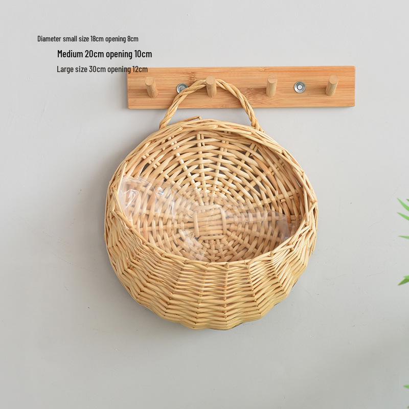 Handmade Rattan and Willow Hanging Basket for Flowers - Blue Pastoral Woven Wall Decor