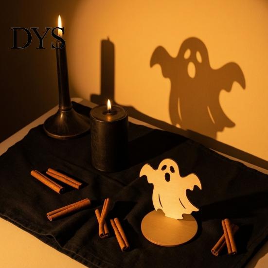 Split Bracket Candle Holder Halloween Ghost Shadow Candles Holder, Spooky Wooden Candlestick Decoration, Funny Party Props Vintage Tea Light Stand for