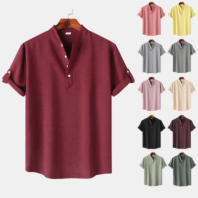 Herren Slim-Fit Hemd mit Stehkragen, einfarbig, kurzärmelig, Kollektion Frühling/Herbst 2024