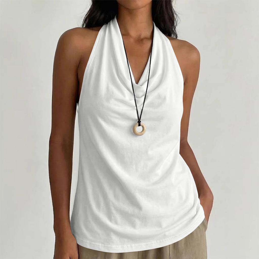 Women Neck Sleeveless Cowl Neck Tank Top Relaxed Fit Lightweight Casual Drape Front Vest for Summer Daily Wear