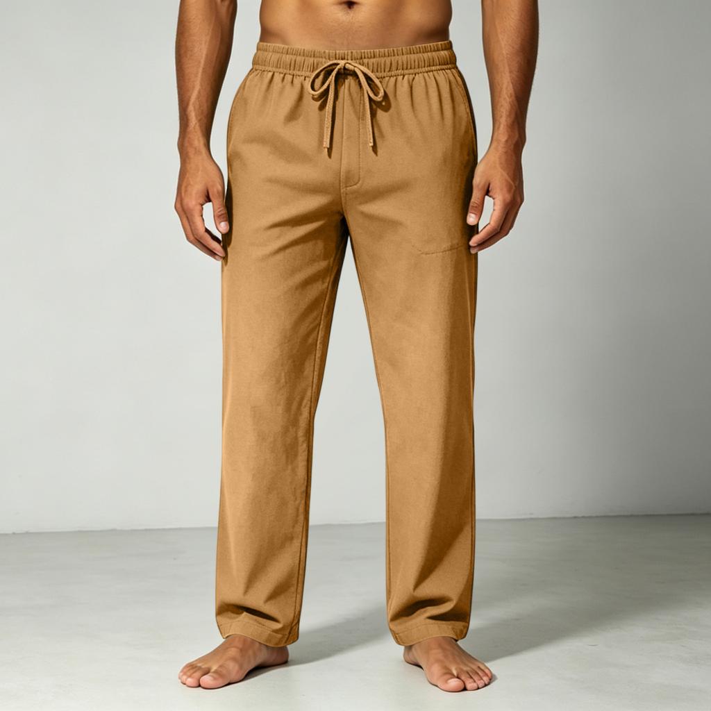 Men's Loose Fit Drawstring Waist Casual Pants Lightweight Breathable Cotton Linen Blend Relaxed Fit Trousers for Everyday Wear