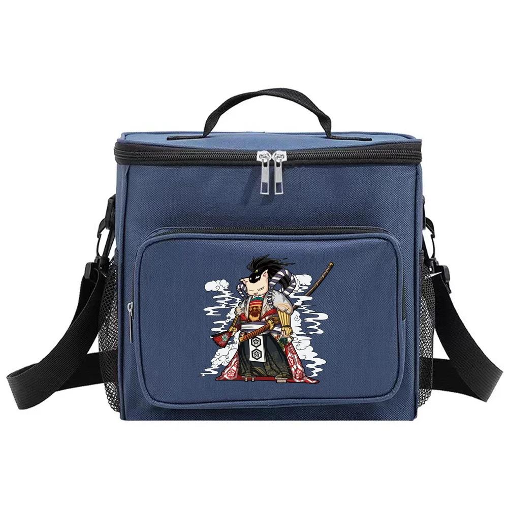 Student LunchBox Portable Cooler Shoulder Lunch Bags Thermal Organizer Handbag Outdoor Camping Storage Boxes Samurai Pattern