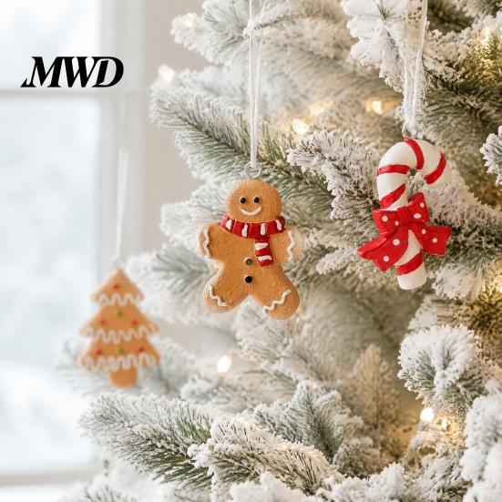 Christmas Tree Decorations 4 Pcs Gingerbread Ornaments, Candy Cane, Tree, Lollipop, Decorative Pendants for Garlands Man Xmas Hanging Decoration Home