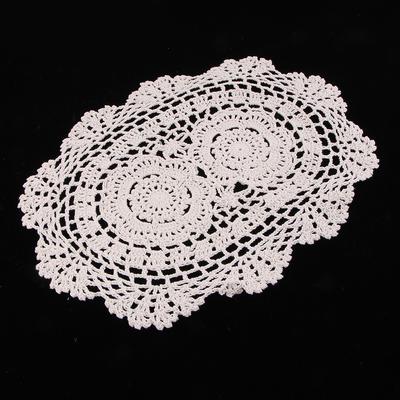 Oval Crochet Doily Lace Tablecloth Beige Handmade Wedding Decoration