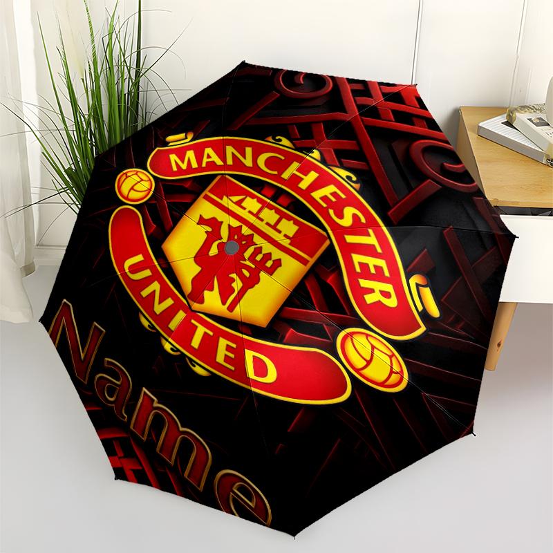 Custom Name Manchester United Theme Automatic Umbrella, Lightweight & Portable, 8 Rib, Perfect for Outdoor Travel, Birthdays, Christmas, Gifts.