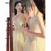 Suspender evening dress women's 1011 new banquet temperament host student art exam puffy cake skirt golden dress