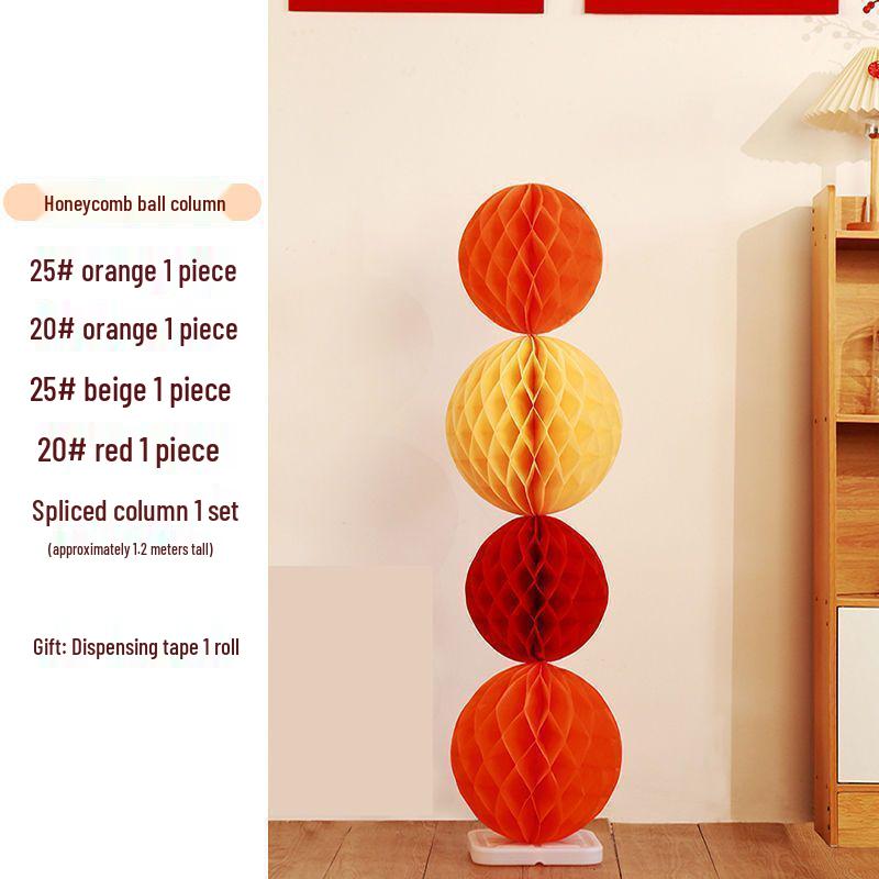 Honeycomb Ball Pillar Lantern for Wedding Room Decoration, Bride Photo Props, Double Happiness Wall Flower