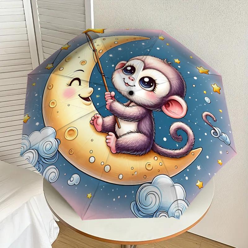 1PC Monkey Star Umbrella-8-Rib Reinforced, Automatic Open, Lightweight & Durable, Fashion Accessory for Outdoor, J0373
