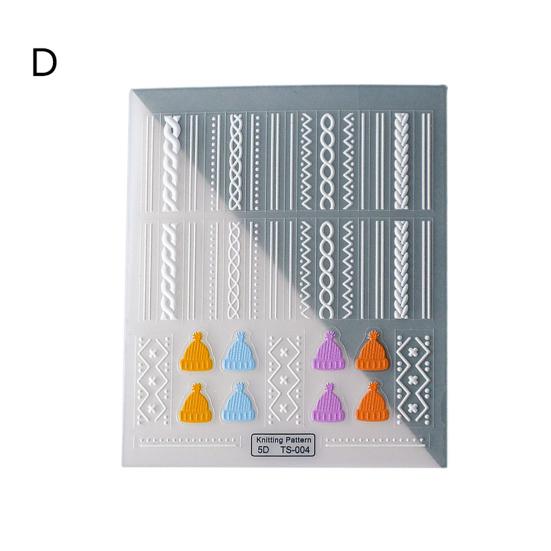 Embossed Nails Art Stickers Creative 5D Engraved Woolen Yarn Pattern Manicure Decals Exquisite DIY Nail Design