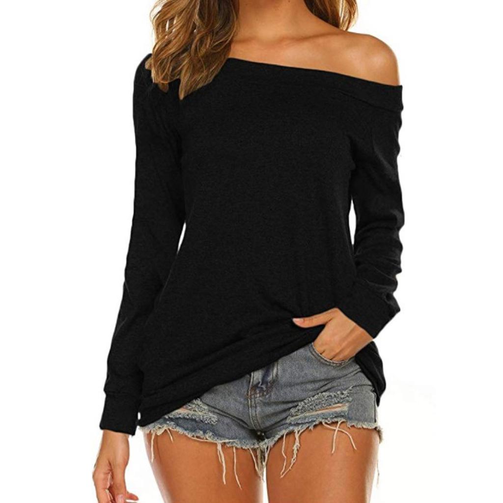 Fashion Leisure Women Long Sleeve Neck Off Shoulder Shirt Tunic Blouse Tops