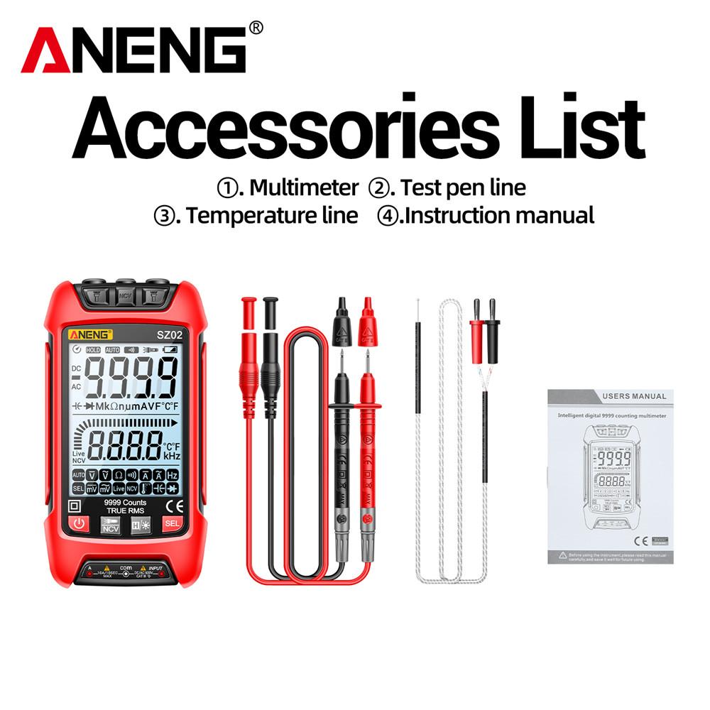 Portable ANENG SZ02 Digital Multimeter 9999 Counts AC DC Voltage Current Temp Capacitance NCV Zero Live Wire Tester HD Backlight Dual Digital Display