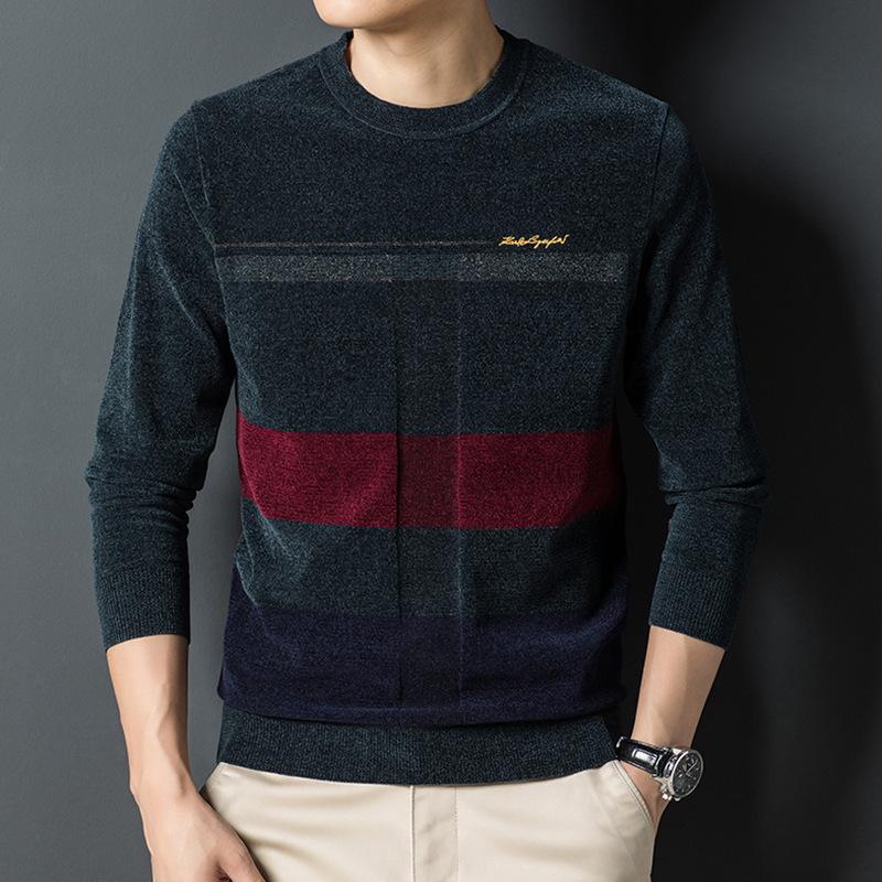 

Мужской модный свитер с круглым вырезом из синели, модный деловой свитер с длинным рукавом, осенне-зимний теплый вязаный свитер с тигровым принтом 3XL