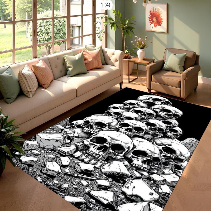 

Gothic Skull Area Rug Vintage Skull Black White Pattern Carpet Dark Punk Gothic Home Decor Mat Soft Non-slip Living Room Decor 40X60cm