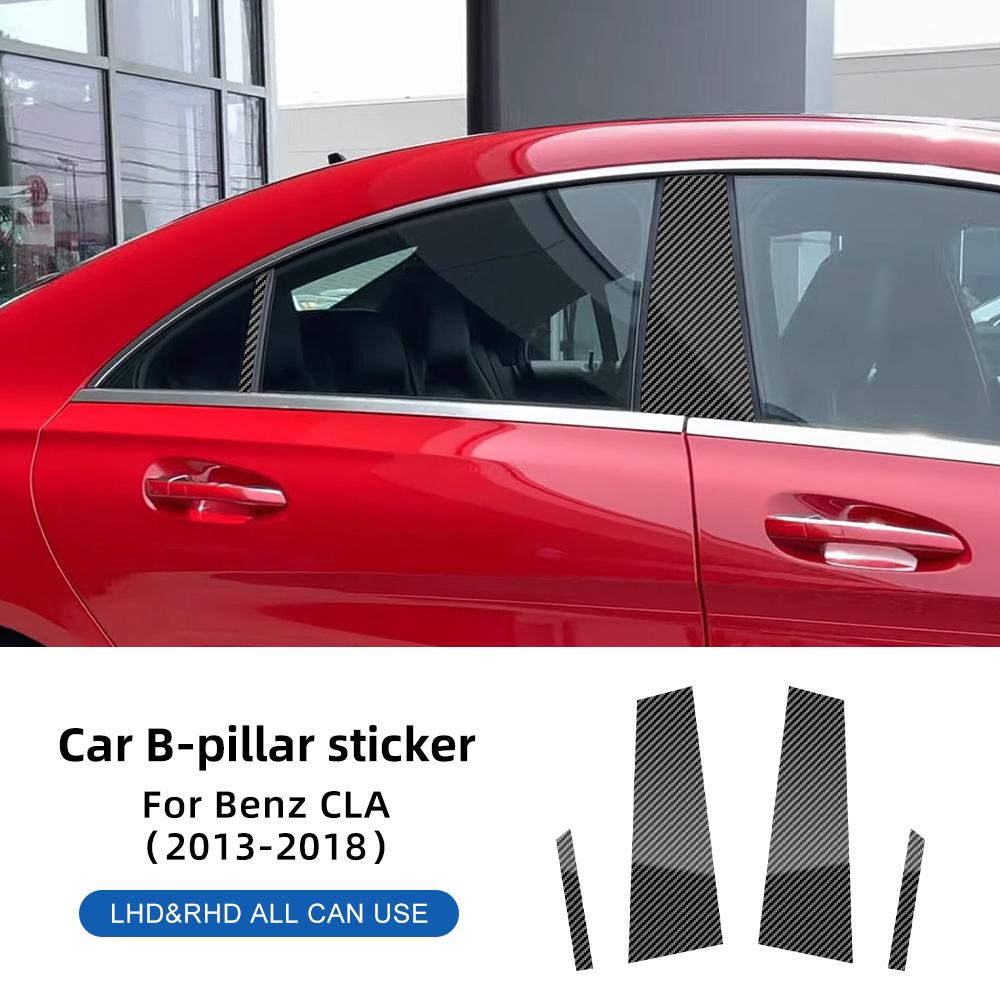 Sticker Trim Montante Centrale B Finestra Porta Per Mercedes-Benz CLA C117 2013 2014 2015 2016 2017 2018 Nero Lucido Fibra di Carbonio.