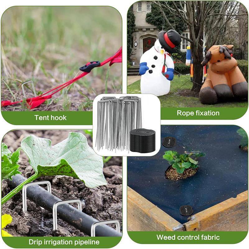 U-Type Garden Staples With Pads Metal Fence Tubing Stakes Galvanized Landscape Spikes For Holding Lawns Barrier Ground Nails