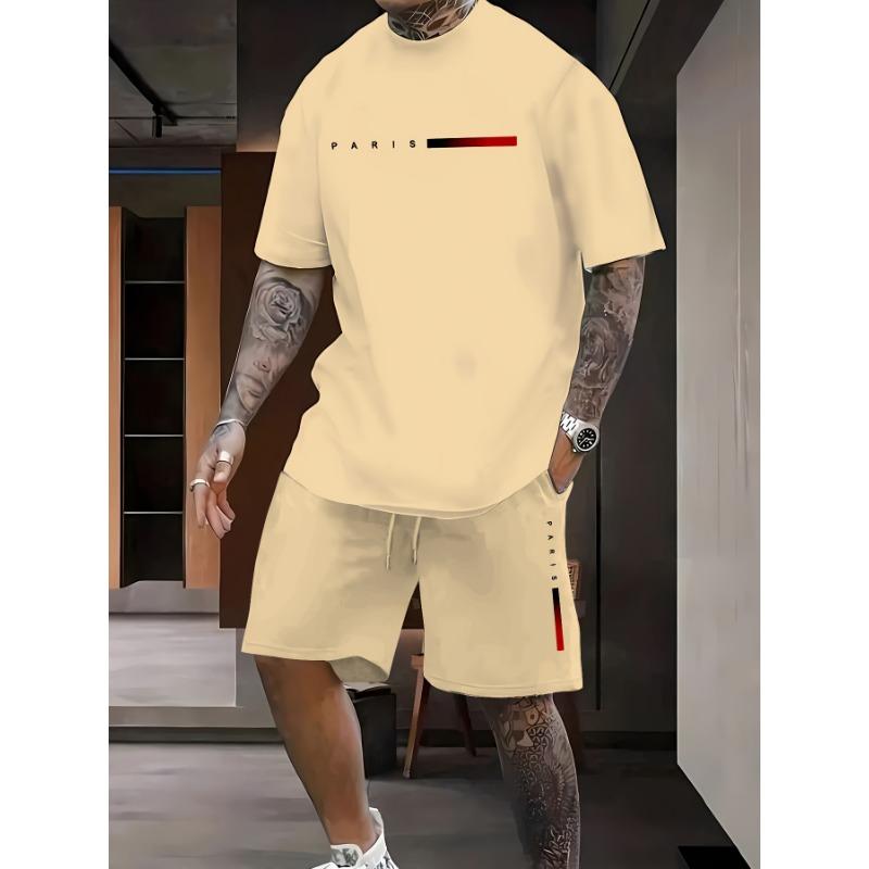 New Summer Men's Set Men's Street King T-Shirt Two-Piece Set Casual Wear Loose-Fit Crew Neck Beach Sports Set