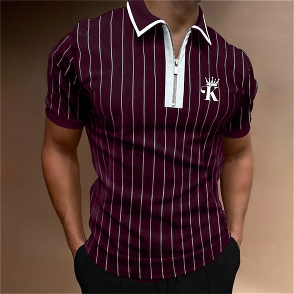 New Men's Striped Polo Shirt, Short Sleeved Shirt with Letters, High-quality Men's Poker Street T-shirt, Elegant and Breathable Shirt