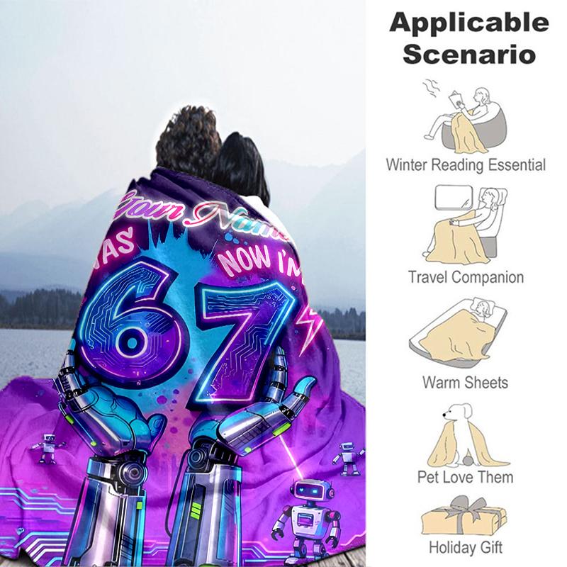 1PC Custom Name Futuristic Birthday Celebration Outdooor Flannel Blankets Throw Blanket All-Season Throw Gift Bedspread for Couch, Bed, Camping Holida