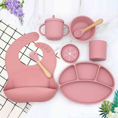 Set de Vajilla de Silicona Suave para Bebé Platos para Alimentación de Bebé Plato Bol con Ventosa Baberos Juego de Cuchara y Tenedor Vajilla Antideslizante para Niños Libre de BPA