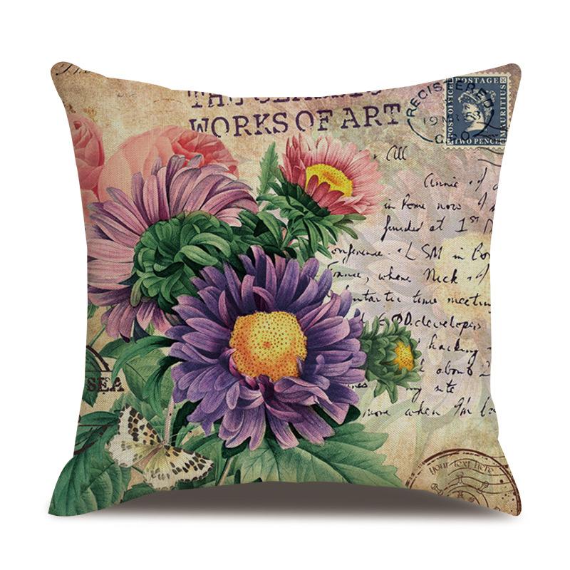 Linen Pillowcase American Rustic Rose Sofa Cushion Cover Retro Style Car Home Soft Decoration