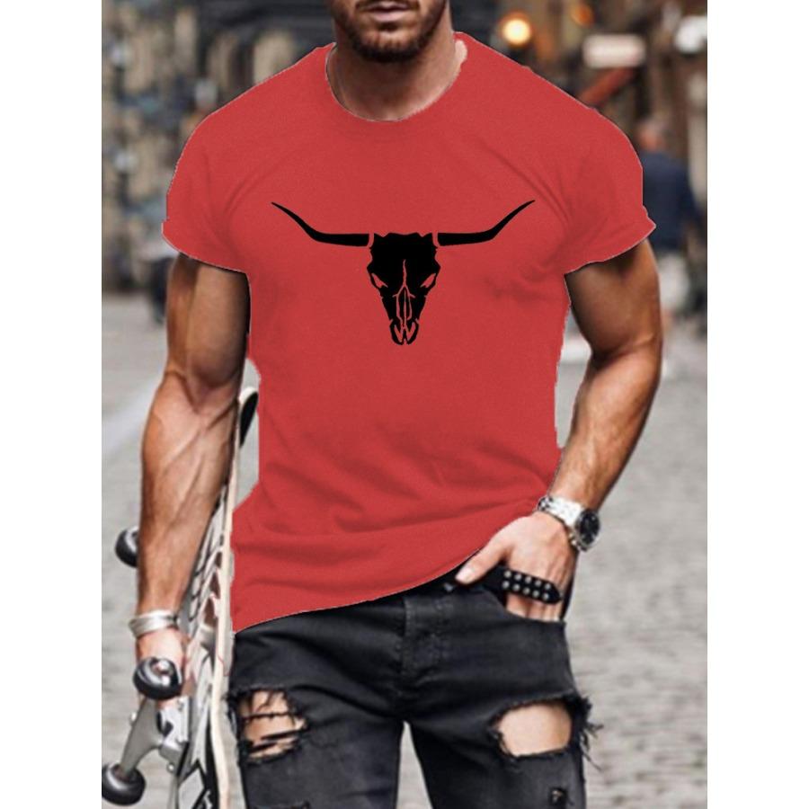 Men's Short Sleeve Bullhead Printed Crew Neck Breathable Fast Dry Sports Fashion T-Shirt