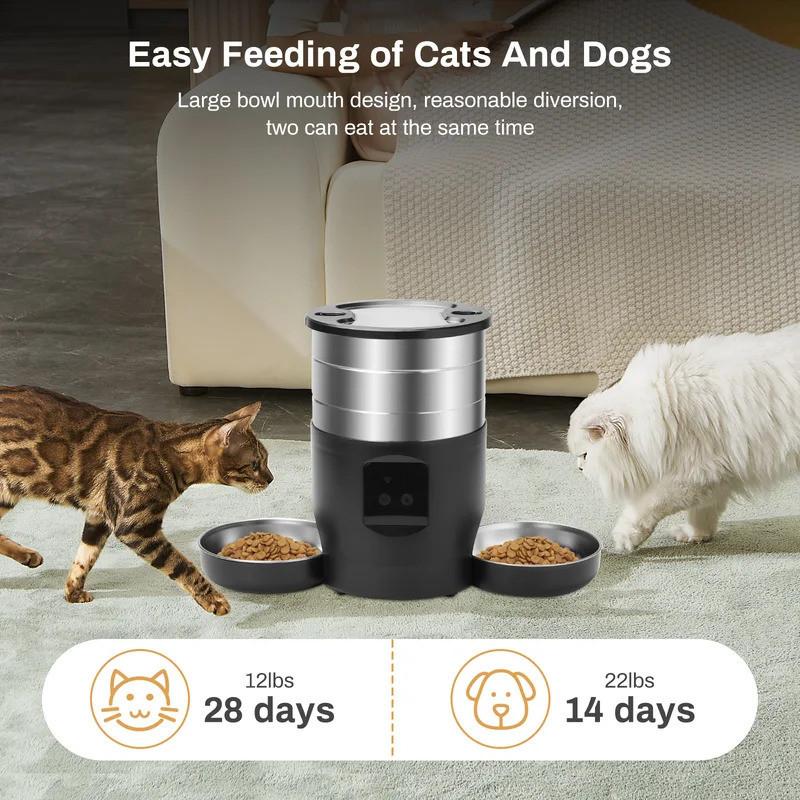 4.5L Large Capacity Dogs and Cats Smart Food Dispenser Stainless Steel Pet Feeder Bowl Automatic Pet Cat Feeder