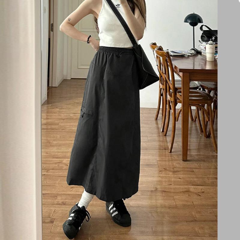 Retro Pracovní Sukně pro Ženy na Léto Nová Sukně Áčkového Střihu s Vysokým Pasem Rychleschnoucí Sukně s Malým Rozparkem Obepínající Boky Dlouhá Sukně