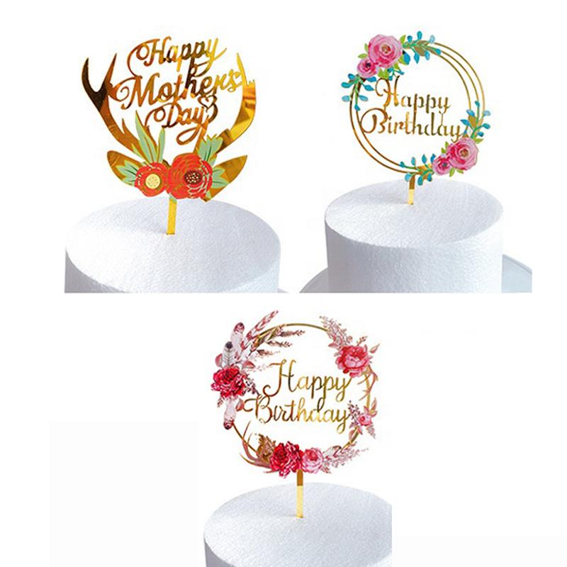 1PC Flower color printed cake insert Happybirthday birthday party dessert decoration baby Shower